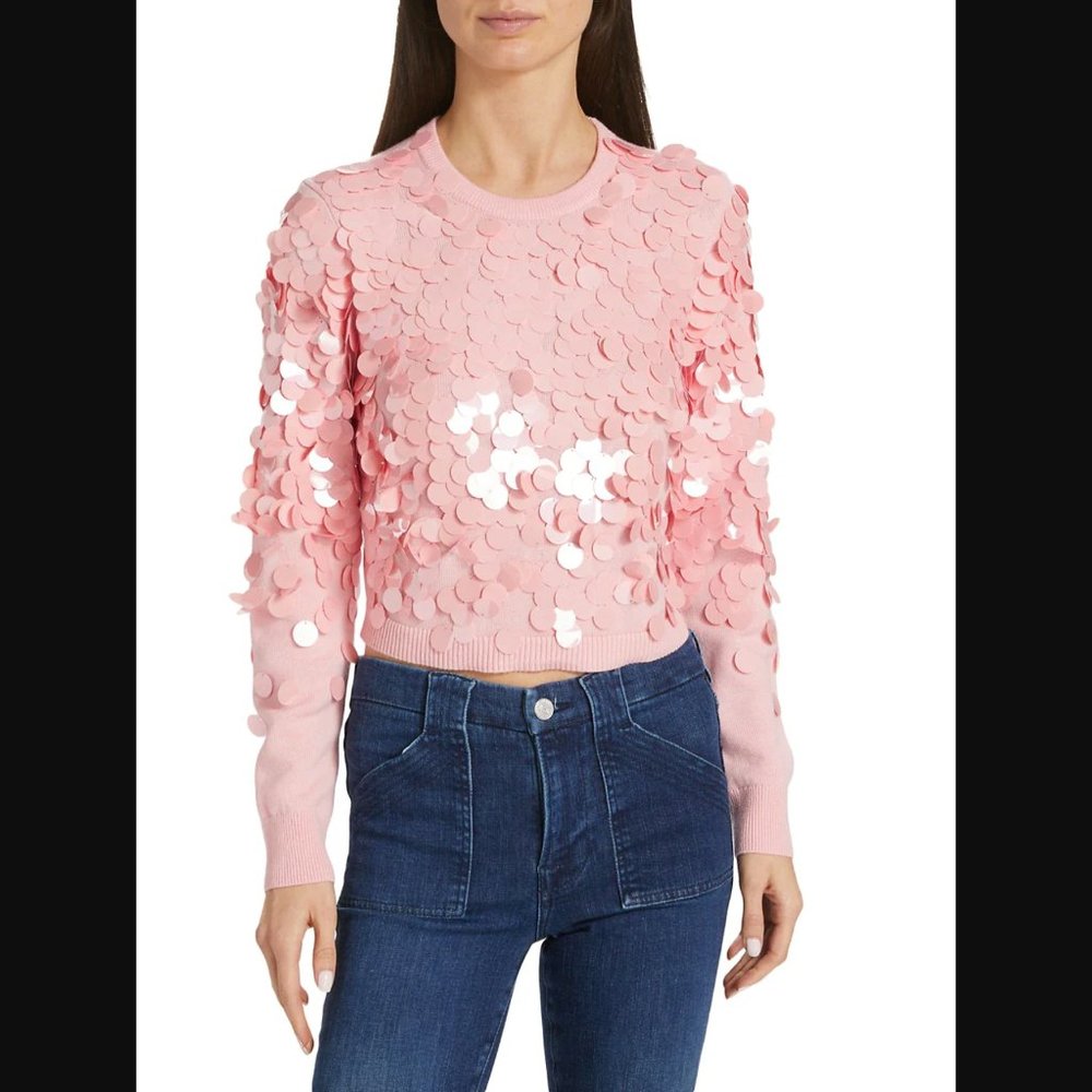 Alice + Olivia Delfina Cropped Wool Pailette Sweater - Picture 6 of 6